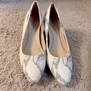 Cole Haan white snakeskin print wedges (sz 7), never worn